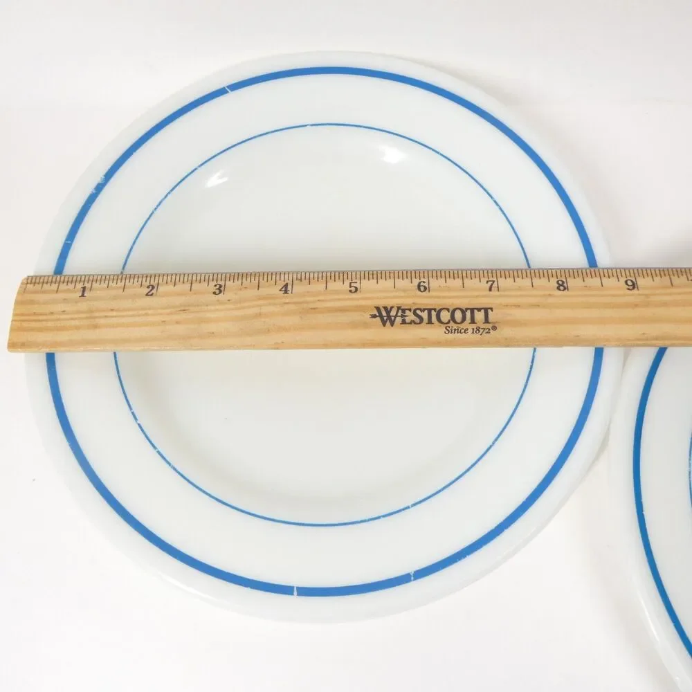 2 Pyrex Teal Blue Stripe Band Plates 8.75